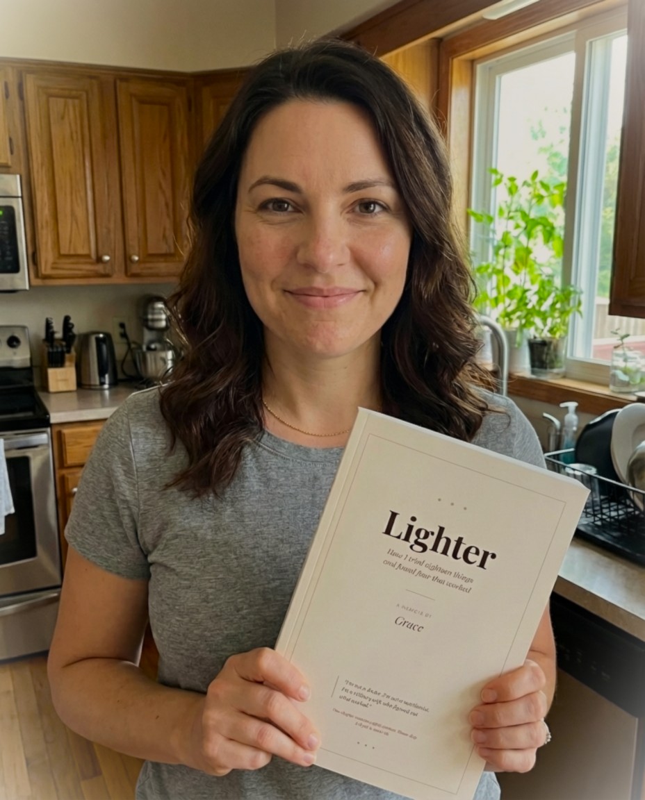 Grace holding her book Lighter